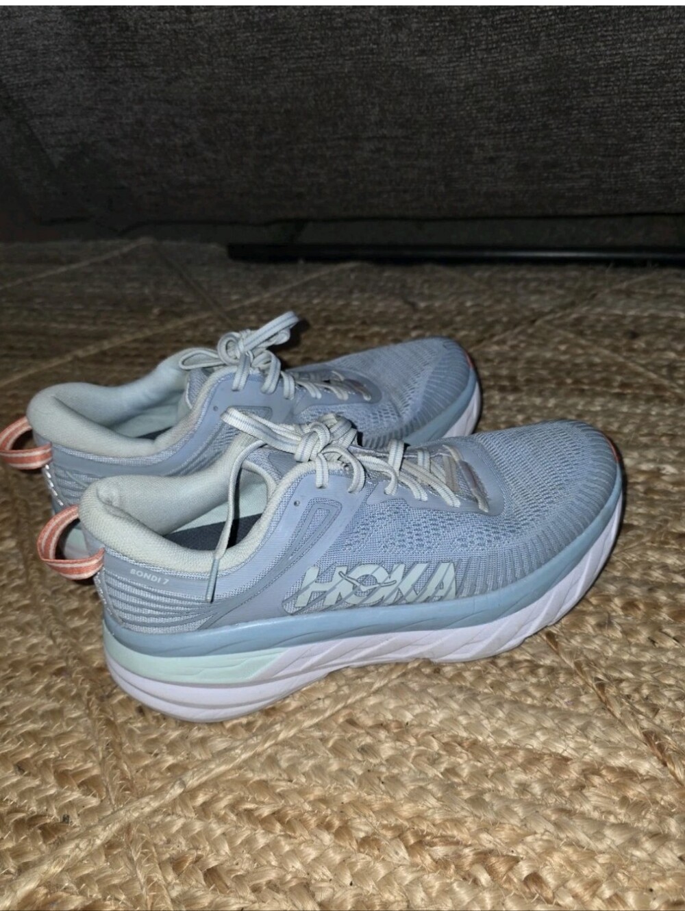 Hoka One W Bondi 7 Light Blue Womens Size 8 Athletic Cushioned Running Shoes - Picture 3 of 16